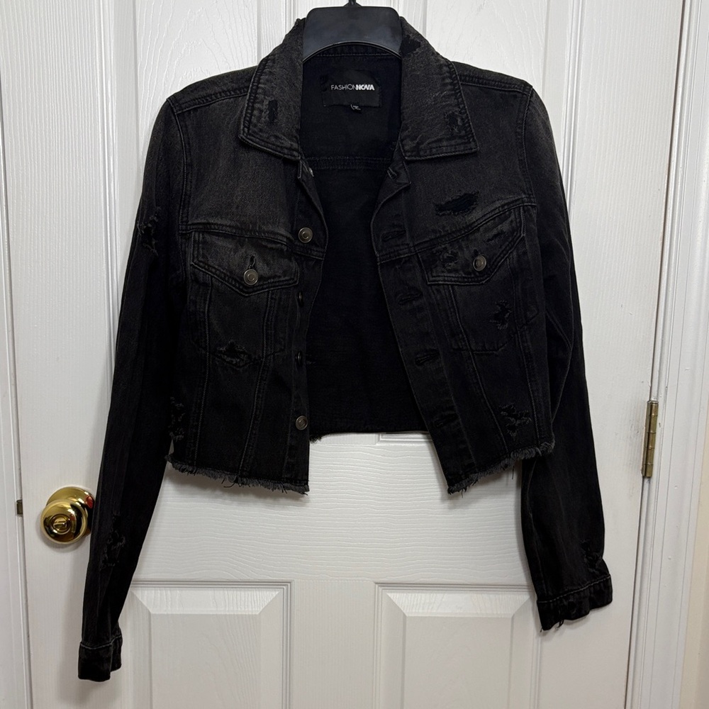 Fashion Nova Distressed Black Jean Jacket